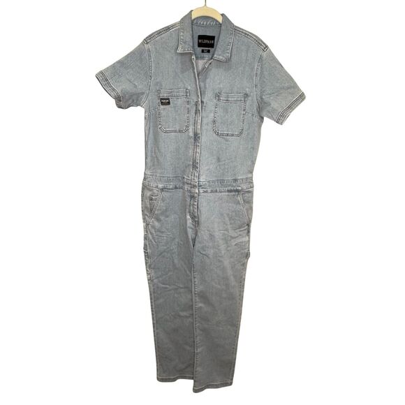 Wildfang Pants - Wildfang Jumpsuit Womens Small Light Wash Essential Denim Short Sleeve Coverall